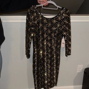 Gianni Bini Black and Gold Long Sleeve Dress